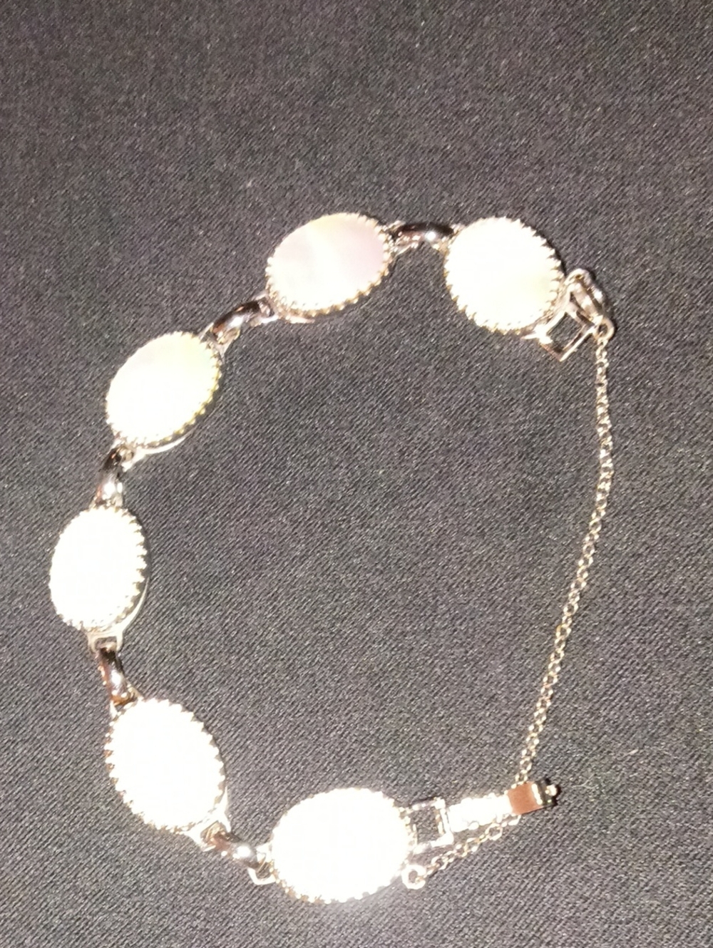 Vtg Whiting & Davis Co. Mother Of Pearl Oval Silver Tone Bracelet 7.5"